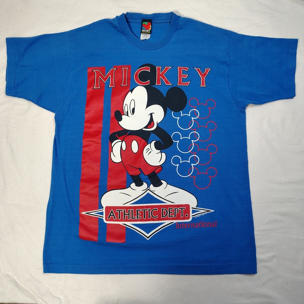VINTAGE Mickey Unlimited T-Shirt Mens Blue 80s Athletic Dept Jerry Leigh USA